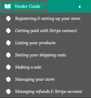 Vendor Guide submenu in vendor dashboard