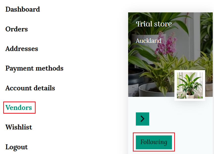 Vendors list in customer account