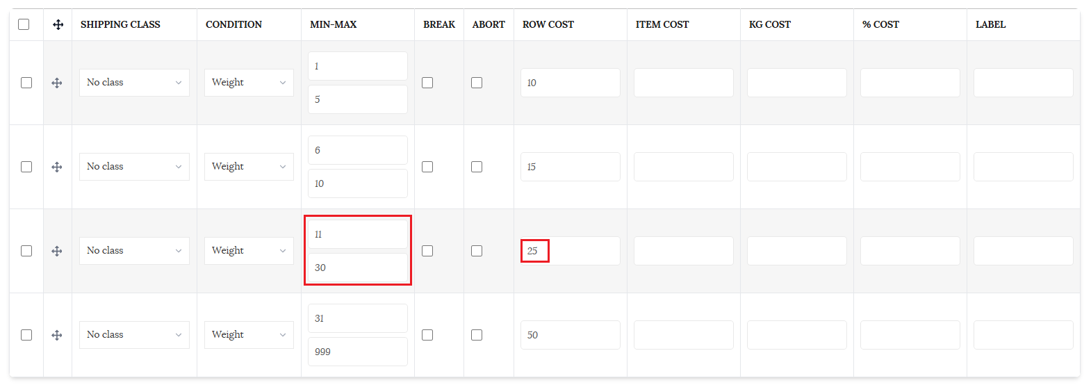 Weight based shipping calculation