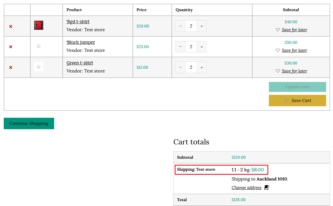 Weight based shipping example in customer cart