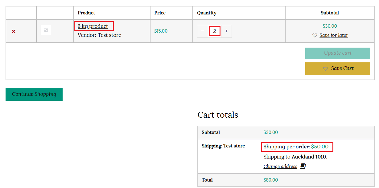Weight based shipping in cart