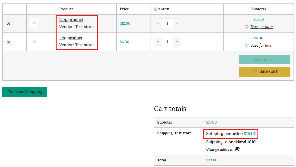 Weight based shipping in customer cart