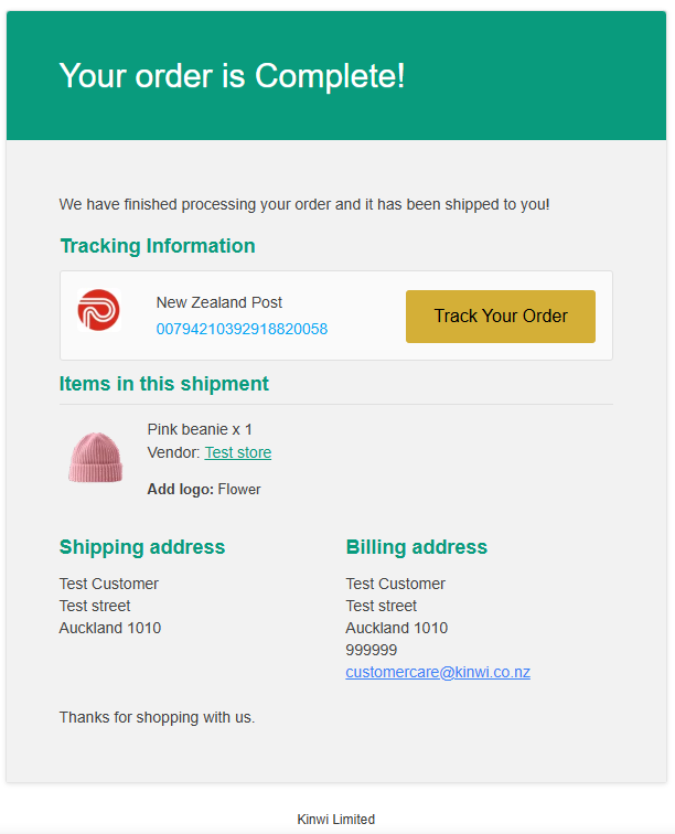 Your order is complete email